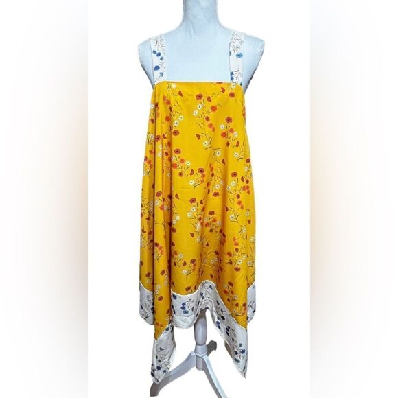 Zara Floral Square Neck Handkerchief Hem Yellow Swing Midi Dress - Picture 3 of 7